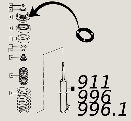"Puff-Daddy"  Set für Porsche 911 996.1 Gummidichtung Domlager Puffer Stoßdämpfer Upgrade 911