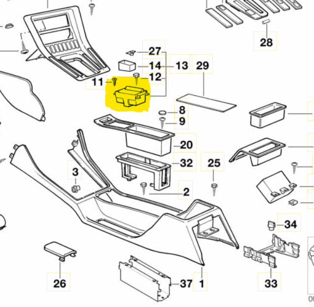 "Sneaky Stash" für BMW E31 840i 840ci 850 850CSI Aschenbecher Ascher Ablagefach Mittelkonsole
